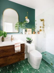 banheiro com pintura verde