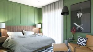 quarto de casal com boisorie verde
