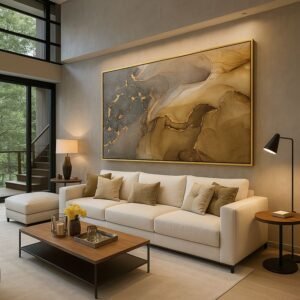 sala com quadro em detalhe dourado