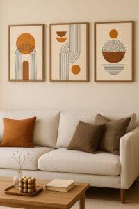 Sala com quadros em detalhes em tons terrosos